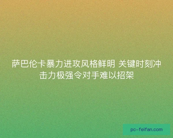 萨巴伦卡暴力进攻风格鲜明 关键时刻冲击力极强令对手难以招架 萨巴伦卡暴力进攻风格鲜明 关键时刻冲击力极强令对手难以招架
