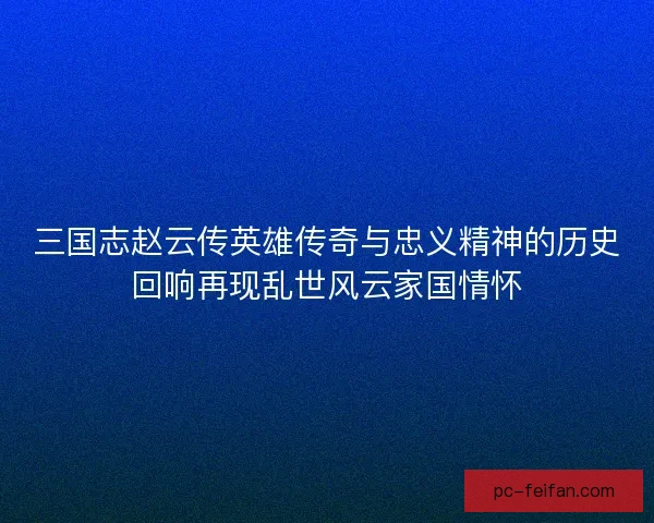三国志赵云传英雄传奇与忠义精神的历史回响再现乱世风云家国情怀